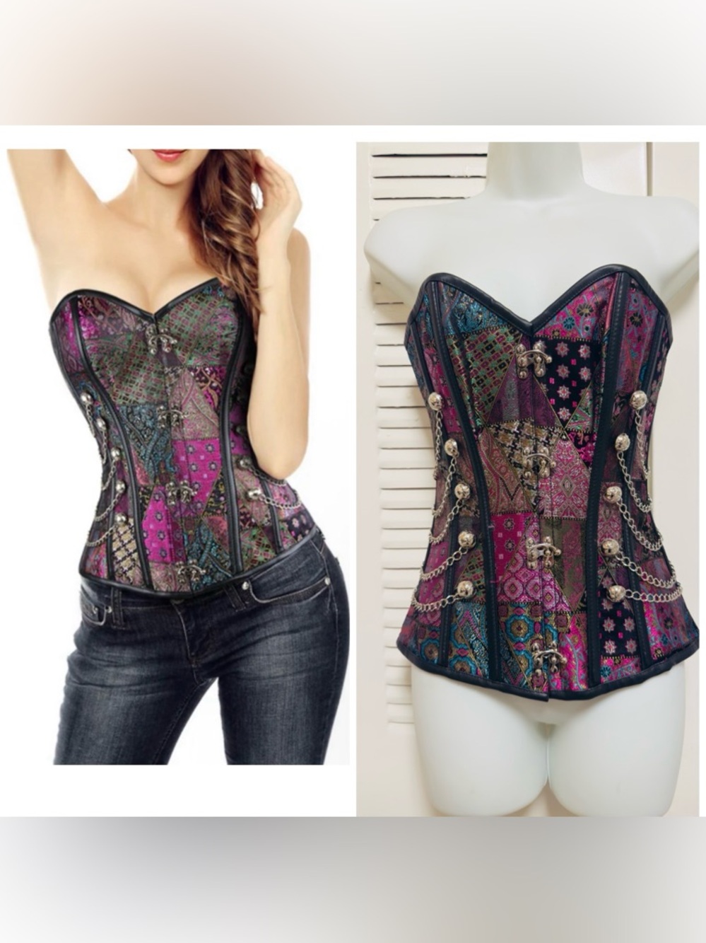 NWT CHARMIAN Steampunk Jacquard Patchwork Floral Corset Gothic Bust